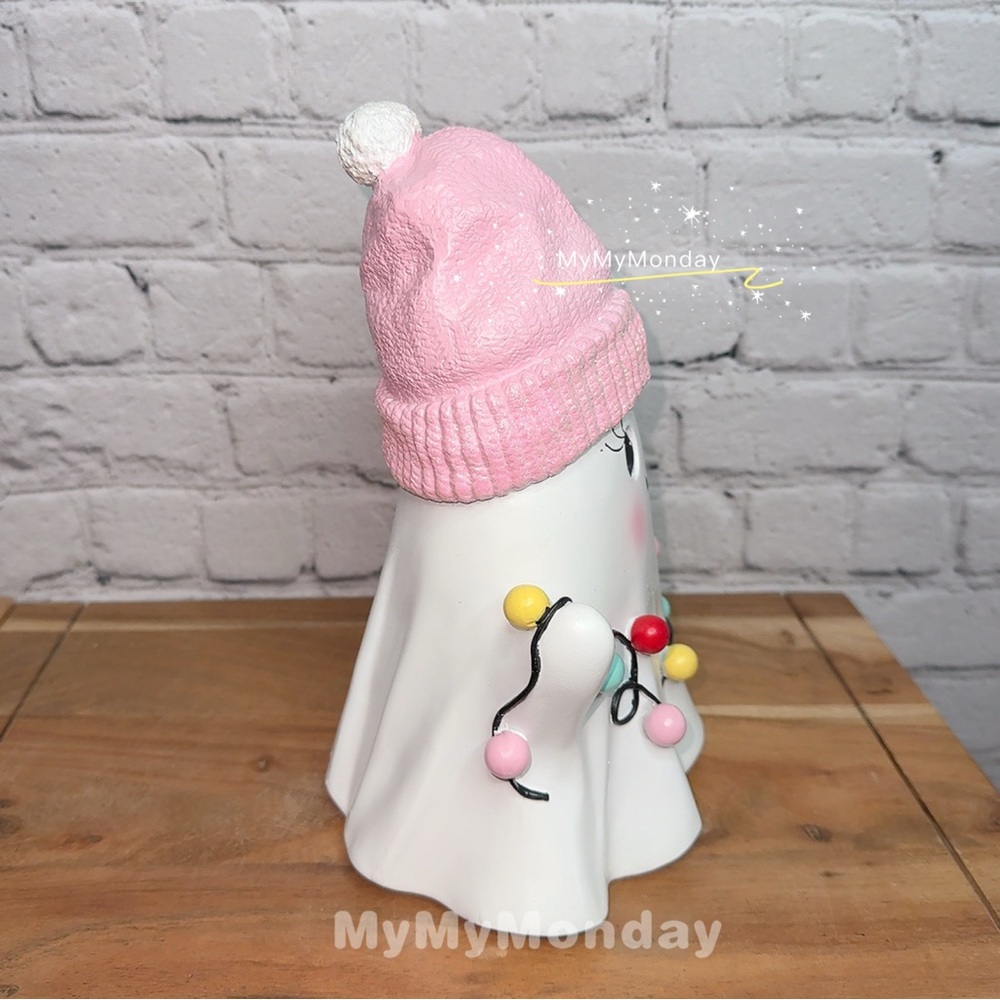 Christmas Ghost with Pink Beanie and Lights - Picture 2 of 4